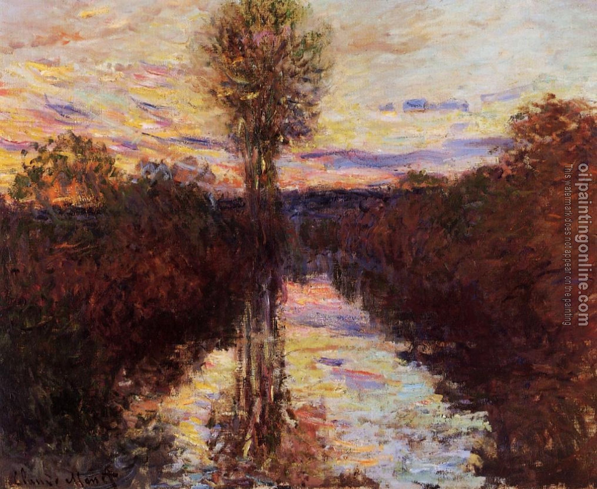 Monet, Claude Oscar - The Small Arm of the Seine at Mosseaux, Evening